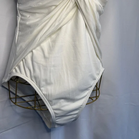 Michael Kors White Ruched V-Neck Halter One Piece Swimsuit - 6 - Picture 4 of 16
